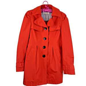 Steve Madden Womens Red Raincoat Medium collared button polyester pockets solid